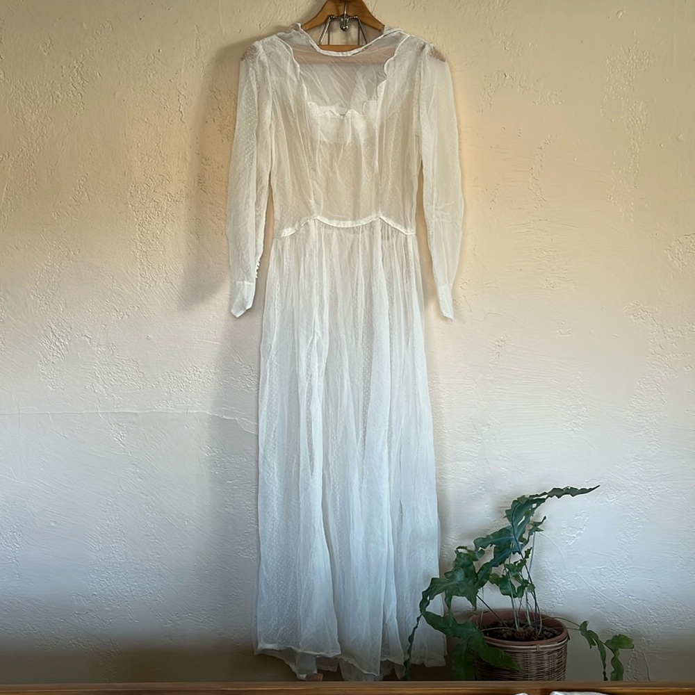 VTG Handmade 60’s White Swiss Dot Sheer Maxi Dress